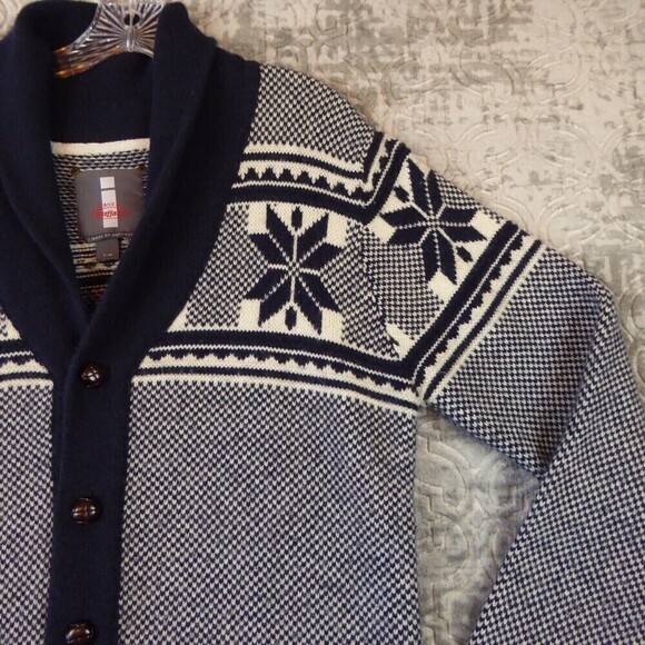 i Jeans by Buffalo Sweater Mens Large Blue Shawl Cardigan Fair Isle Nordic Wool - Picture 3 of 14